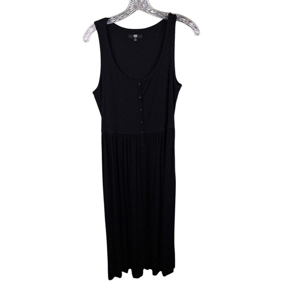 Frye Women's Sleeveless Easy Button Front Midi Dress Black Medium‎ Summer Travel